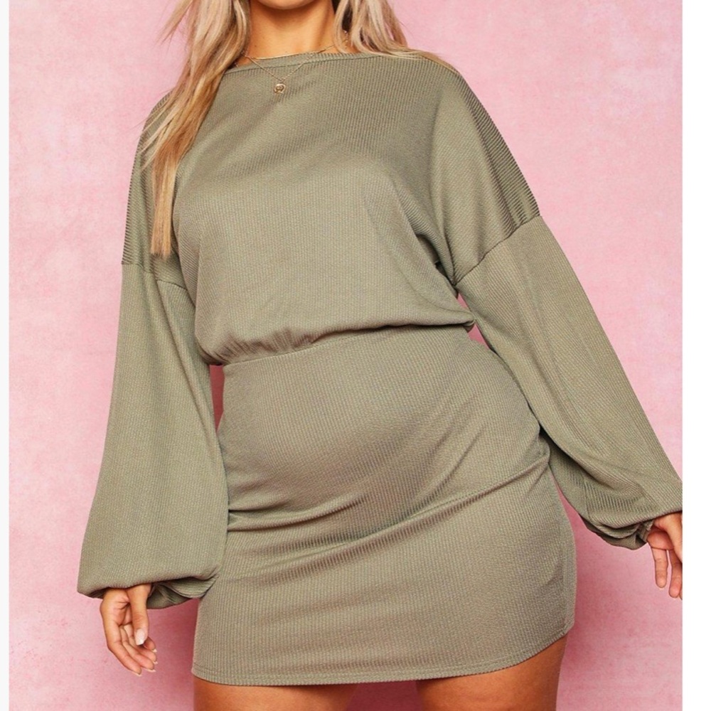 Recycled Balloon Sleeve Rib Mini Dress